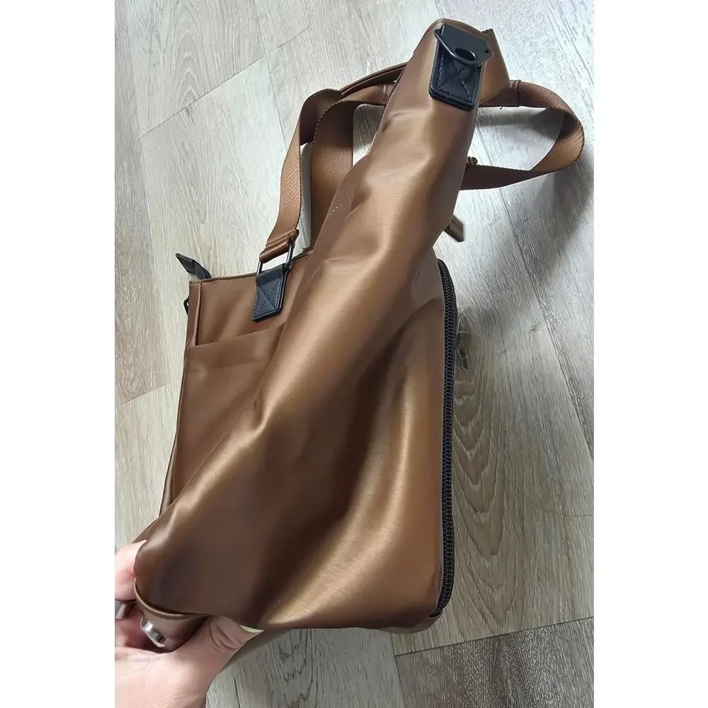 IHKWIP Excelsior Metallic Mocha Cargo Catchall Tote with Crossbody Strap $97
